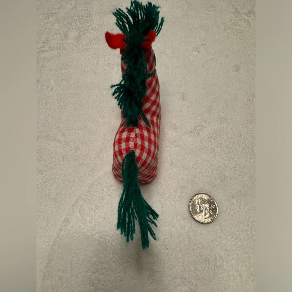 Vintage Christmas Pony Stuffed Animal Plaid Red, White And Green